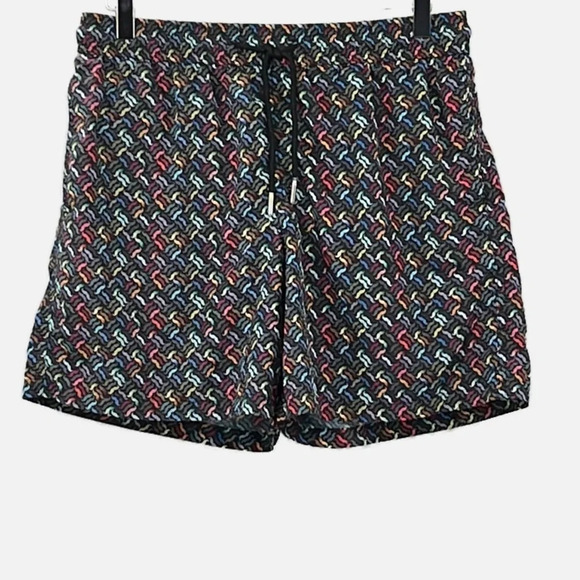 Jared Lang Swim Trunks Mustache Print Multi-Colored on Black - Size Medium - Picture 1 of 5